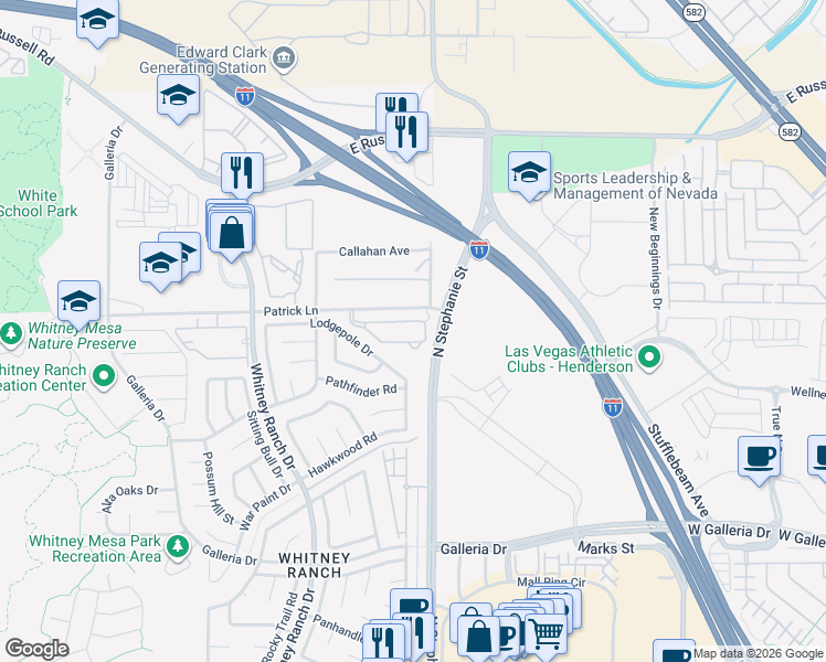 map of restaurants, bars, coffee shops, grocery stores, and more near 1430 Orange Jubilee Road in Henderson