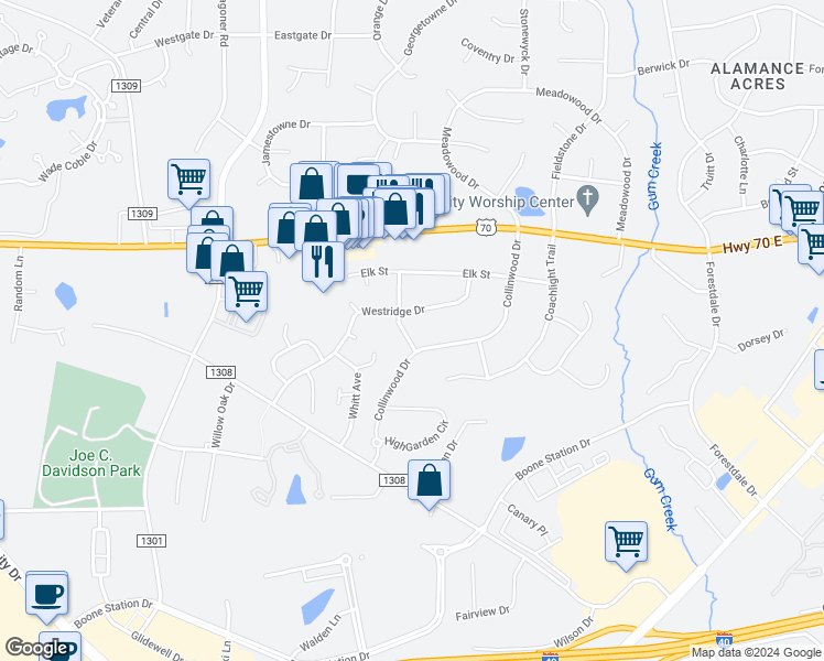 map of restaurants, bars, coffee shops, grocery stores, and more near 312 Newcastle Drive in Burlington