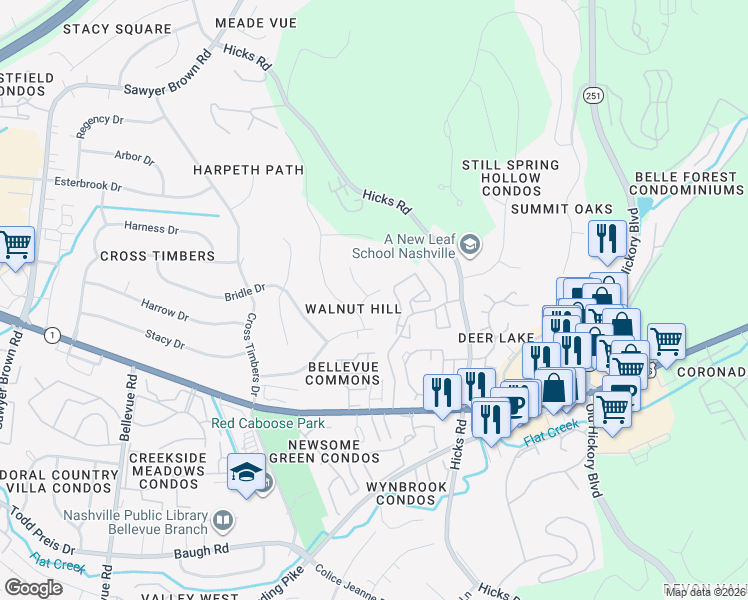 map of restaurants, bars, coffee shops, grocery stores, and more near 709 Wagon Drive in Nashville