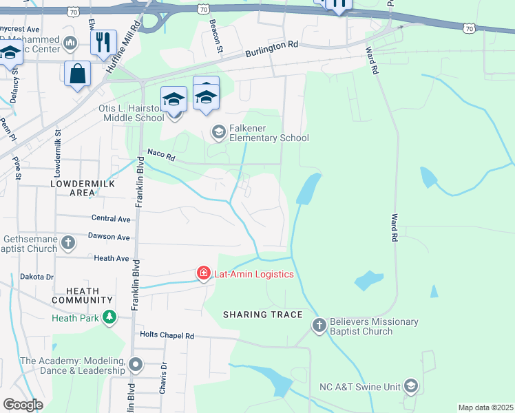 map of restaurants, bars, coffee shops, grocery stores, and more near 4005 Edison Park Road in Greensboro