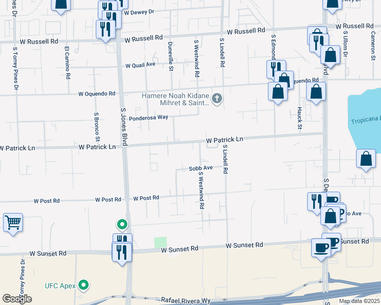 map of restaurants, bars, coffee shops, grocery stores, and more near 5829 West Patrick Lane in Las Vegas