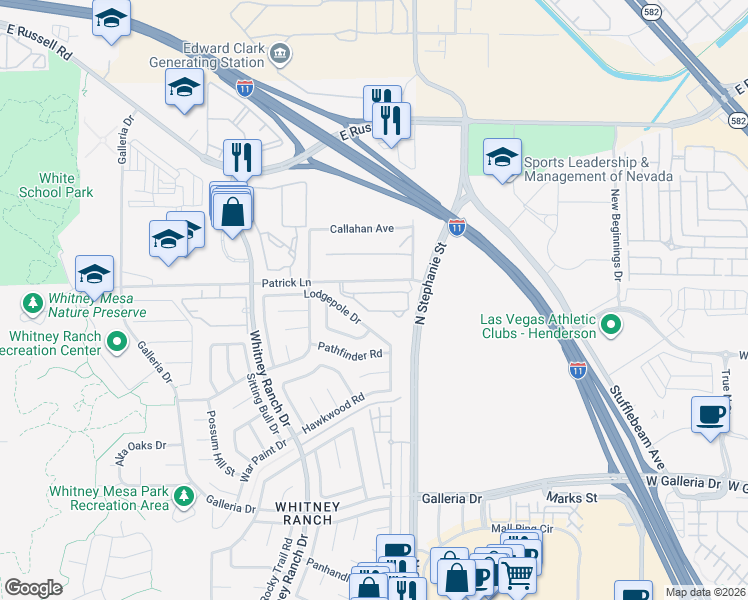 map of restaurants, bars, coffee shops, grocery stores, and more near 1467 Orange Jubilee Road in Henderson
