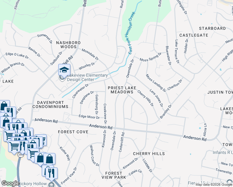 map of restaurants, bars, coffee shops, grocery stores, and more near 465 Owendale Drive in Nashville