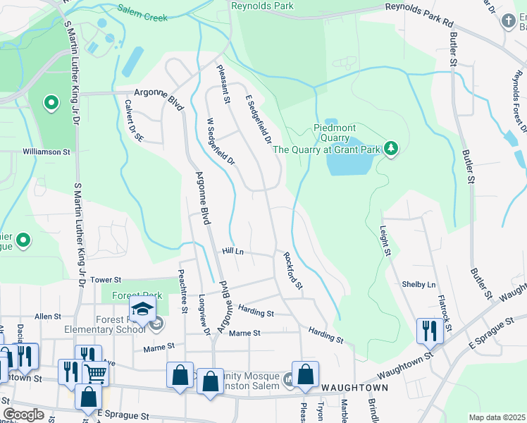 map of restaurants, bars, coffee shops, grocery stores, and more near 1500 Pleasant Street in Winston Salem