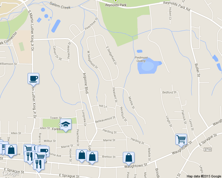 map of restaurants, bars, coffee shops, grocery stores, and more near 1500 Pleasant Street in Winston Salem