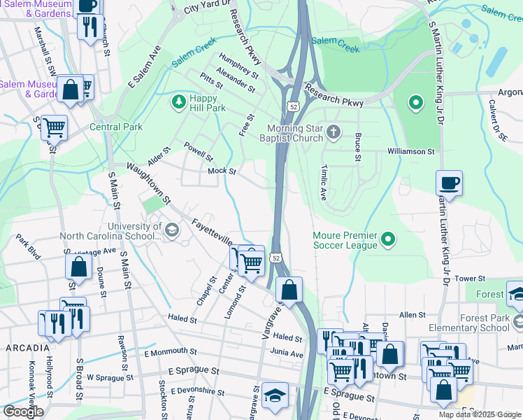 map of restaurants, bars, coffee shops, grocery stores, and more near 950 Mock Street in Winston-Salem