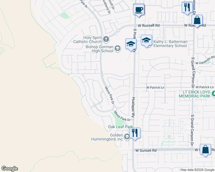map of restaurants, bars, coffee shops, grocery stores, and more near 6033 Silvalde Lane in Las Vegas
