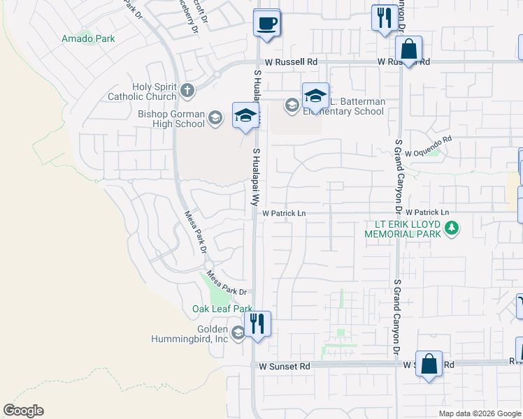 map of restaurants, bars, coffee shops, grocery stores, and more near 6087 Honeysuckle Ridge Street in Las Vegas