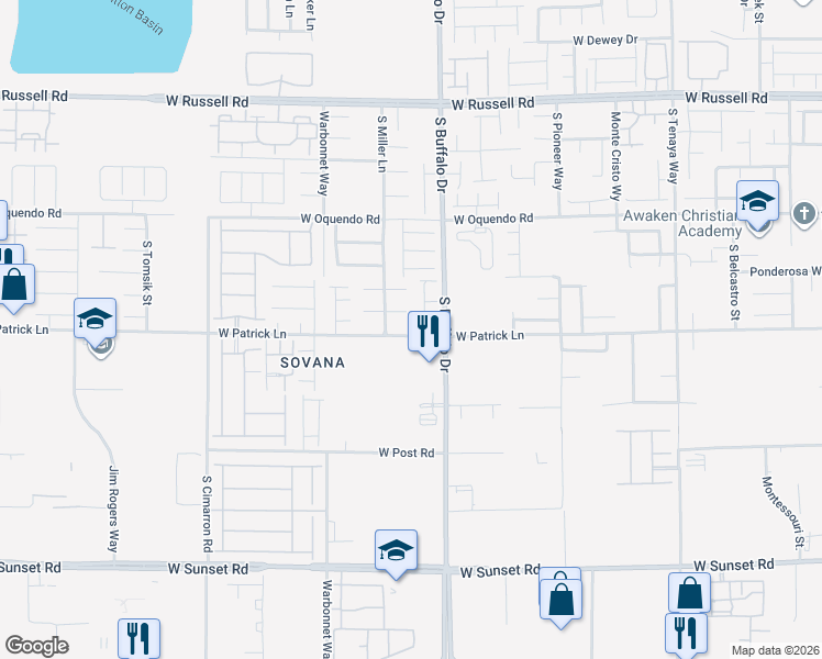 map of restaurants, bars, coffee shops, grocery stores, and more near B1 Ron Court in Las Vegas