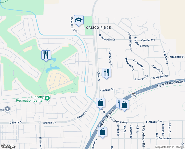 map of restaurants, bars, coffee shops, grocery stores, and more near Via Del Campo in Henderson