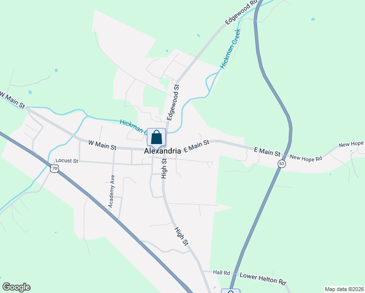 map of restaurants, bars, coffee shops, grocery stores, and more near 113 East Main Street in Alexandria