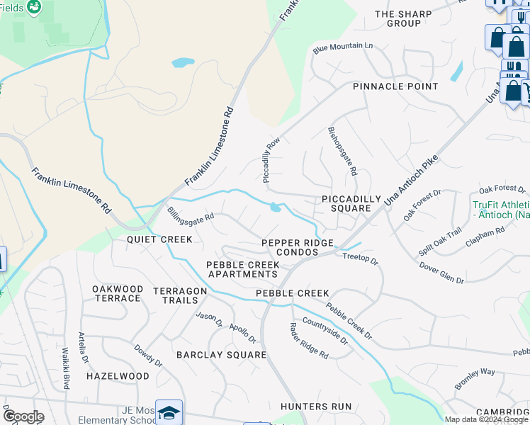 map of restaurants, bars, coffee shops, grocery stores, and more near 720 Leadenhall Court in Nashville