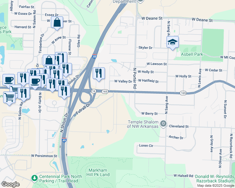 map of restaurants, bars, coffee shops, grocery stores, and more near 2589 West Wedington Drive in Fayetteville