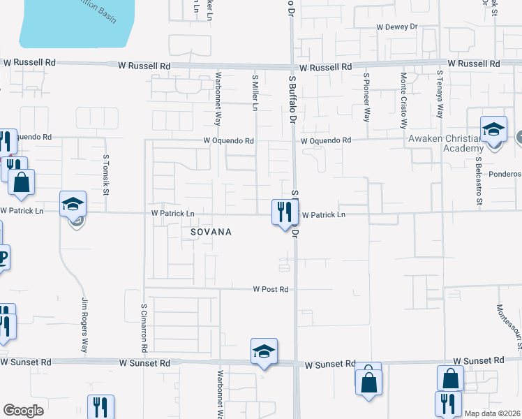 map of restaurants, bars, coffee shops, grocery stores, and more near 7894 West Patrick Lane in Las Vegas