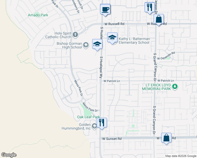 map of restaurants, bars, coffee shops, grocery stores, and more near 6087 Honeysuckle Ridge Street in Las Vegas