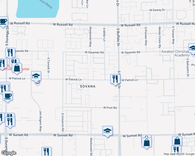 map of restaurants, bars, coffee shops, grocery stores, and more near 7969 Zuma Beach Court in Las Vegas