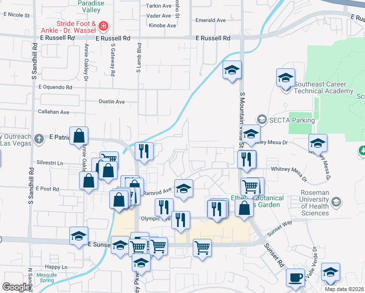 map of restaurants, bars, coffee shops, grocery stores, and more near 2120 Ramrod Avenue in Henderson