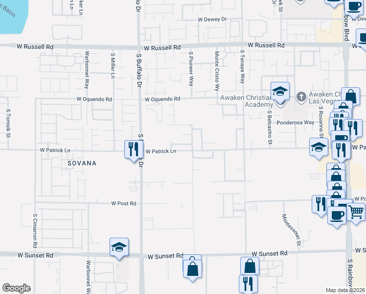 map of restaurants, bars, coffee shops, grocery stores, and more near 7611 Avila Beach Avenue in Las Vegas