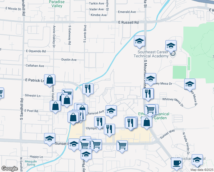 map of restaurants, bars, coffee shops, grocery stores, and more near 2120 Ramrod Avenue in Henderson