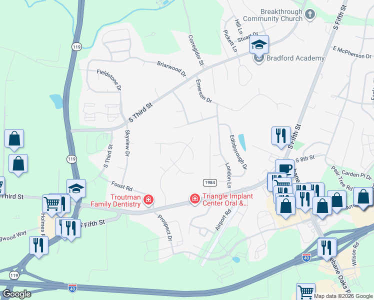 map of restaurants, bars, coffee shops, grocery stores, and more near 1123 Newberry Drive in Mebane