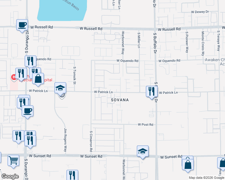 map of restaurants, bars, coffee shops, grocery stores, and more near 6077 Villa Trieste Court in Las Vegas