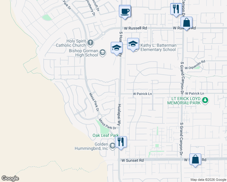 map of restaurants, bars, coffee shops, grocery stores, and more near 6037 Andezano Drive in Las Vegas