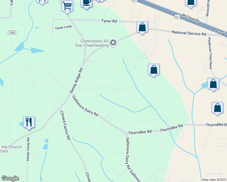 map of restaurants, bars, coffee shops, grocery stores, and more near 3516 Dairy Point Drive in High Point