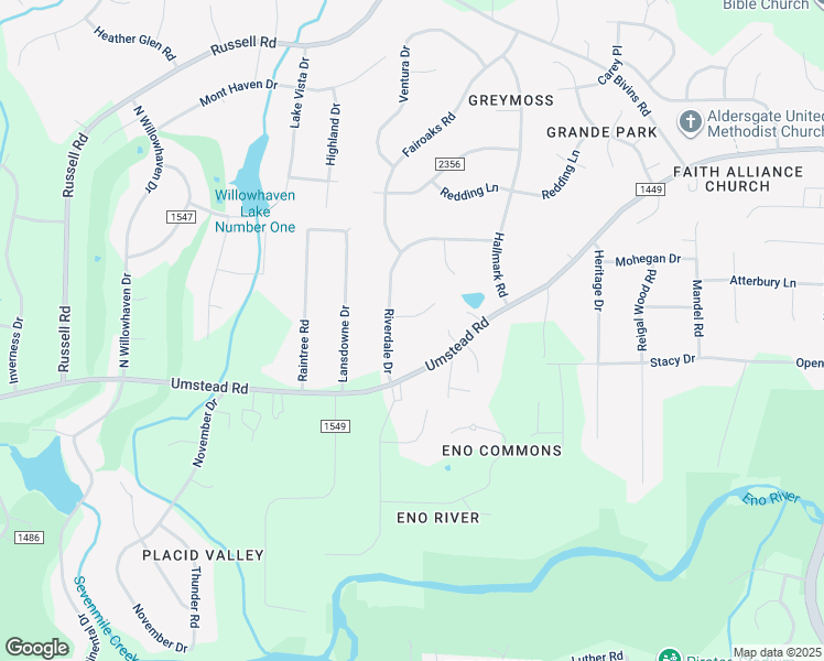 map of restaurants, bars, coffee shops, grocery stores, and more near 8 Sunny Oaks Place in Durham