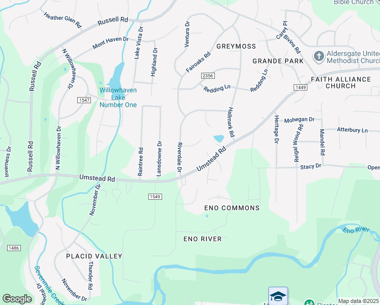 map of restaurants, bars, coffee shops, grocery stores, and more near 8 Sunny Oaks Place in Durham