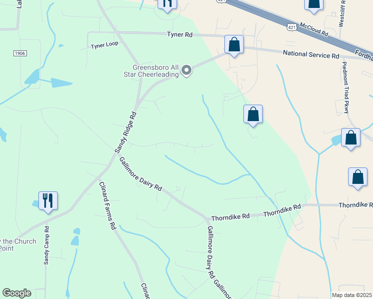 map of restaurants, bars, coffee shops, grocery stores, and more near 3516 Dairy Point Drive in High Point