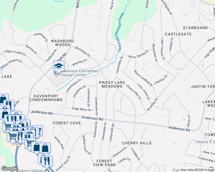 map of restaurants, bars, coffee shops, grocery stores, and more near 465 Owendale Drive in Nashville
