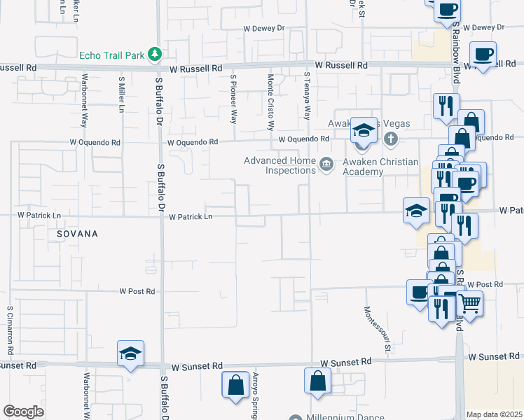 map of restaurants, bars, coffee shops, grocery stores, and more near 7493 Mulgrave Court in Las Vegas