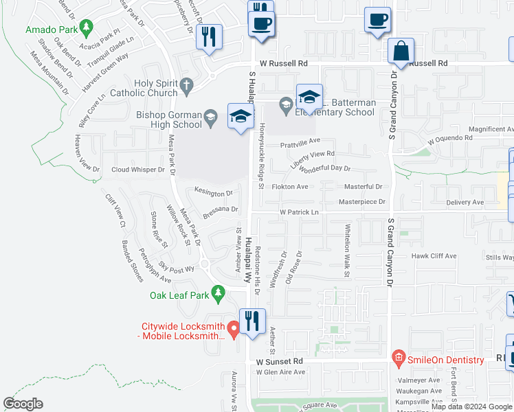 map of restaurants, bars, coffee shops, grocery stores, and more near 6087 Honeysuckle Ridge Street in Las Vegas
