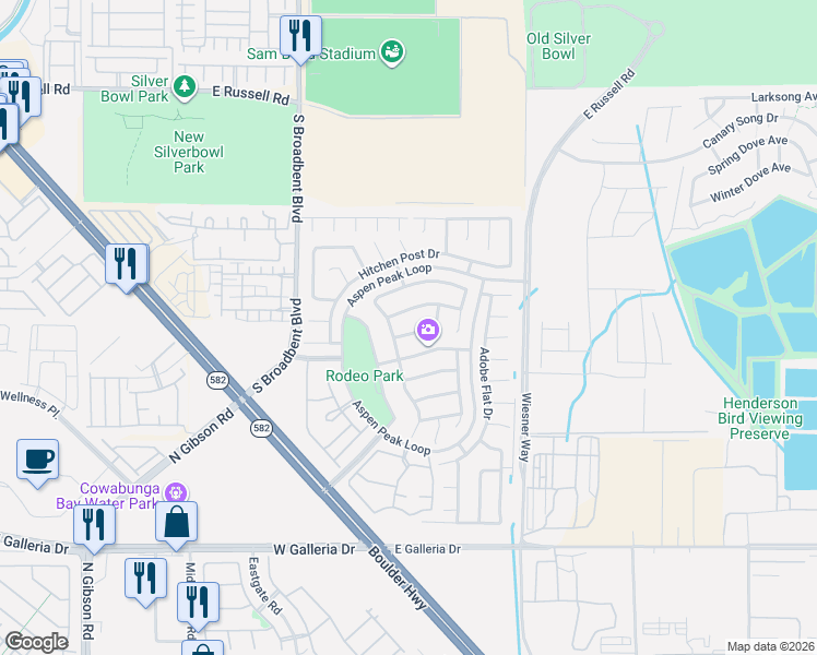 map of restaurants, bars, coffee shops, grocery stores, and more near 724 Forest Haven Way in Henderson