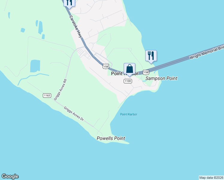 map of restaurants, bars, coffee shops, grocery stores, and more near 107 Acorn Lane in Point Harbor