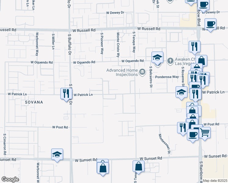 map of restaurants, bars, coffee shops, grocery stores, and more near 7493 Mulgrave Court in Las Vegas