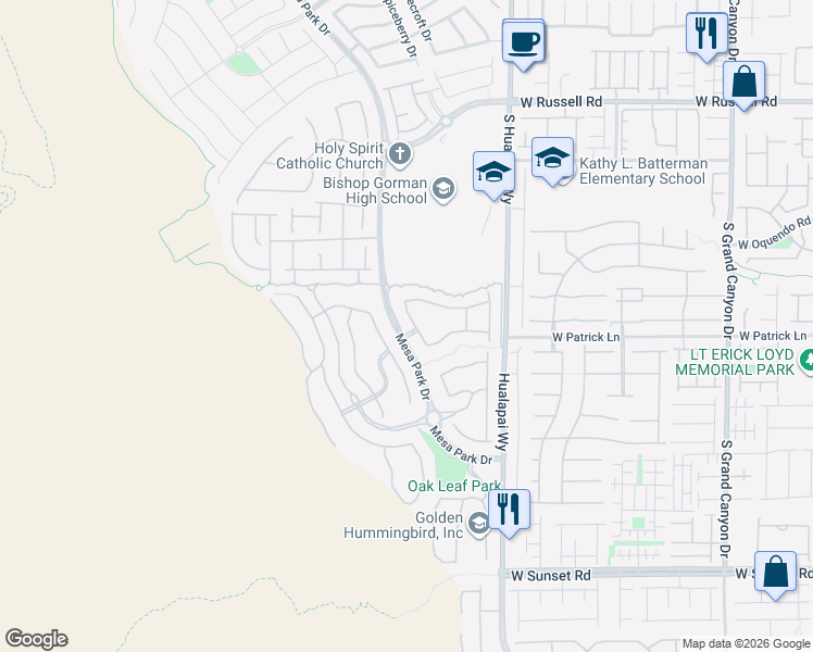 map of restaurants, bars, coffee shops, grocery stores, and more near 6033 Silvalde Lane in Las Vegas
