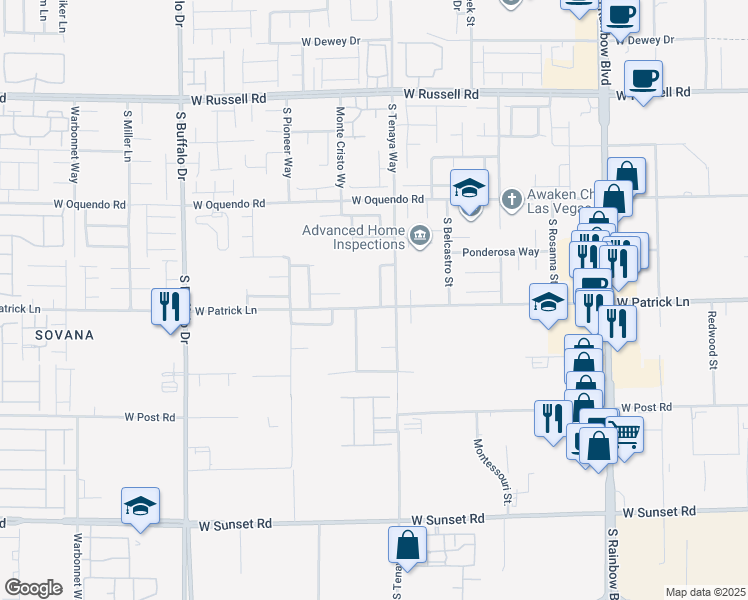 map of restaurants, bars, coffee shops, grocery stores, and more near 6083 Dunham Hills Way in Las Vegas