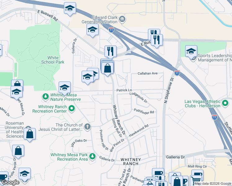 map of restaurants, bars, coffee shops, grocery stores, and more near 1474 Lodgepole Drive in Henderson