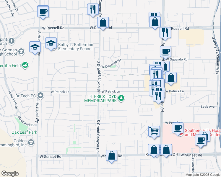map of restaurants, bars, coffee shops, grocery stores, and more near 6089 South Doroca Street in Las Vegas