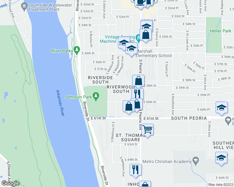 map of restaurants, bars, coffee shops, grocery stores, and more near 1111 East 60th Street in Tulsa