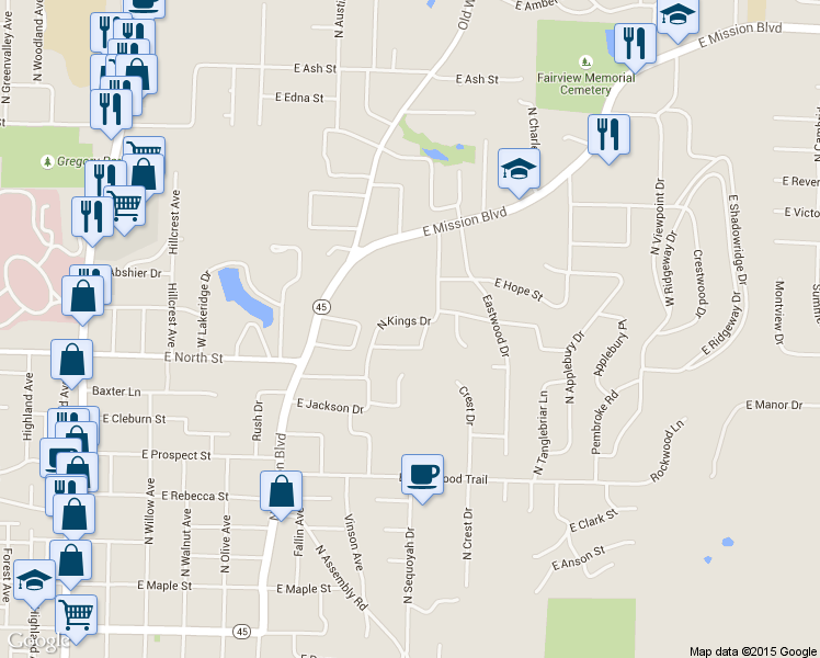 map of restaurants, bars, coffee shops, grocery stores, and more near 1063 North Kings Drive in Fayetteville