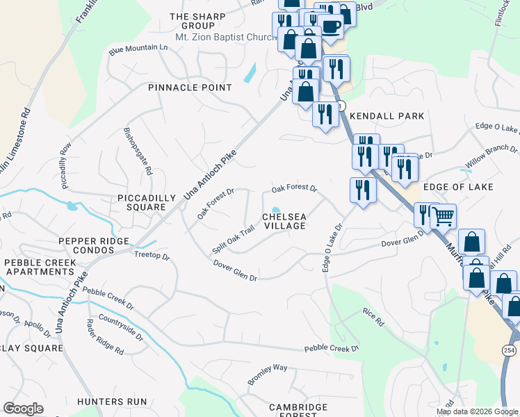map of restaurants, bars, coffee shops, grocery stores, and more near 2912 Split Oak Trail in Nashville