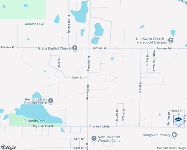 map of restaurants, bars, coffee shops, grocery stores, and more near 1708 Reynolds Road in Paragould