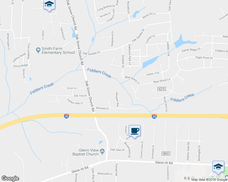 map of restaurants, bars, coffee shops, grocery stores, and more near 436 Meredith Way in Winston-Salem
