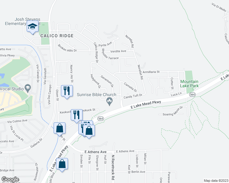 map of restaurants, bars, coffee shops, grocery stores, and more near 1005 Geranium Drive in Henderson