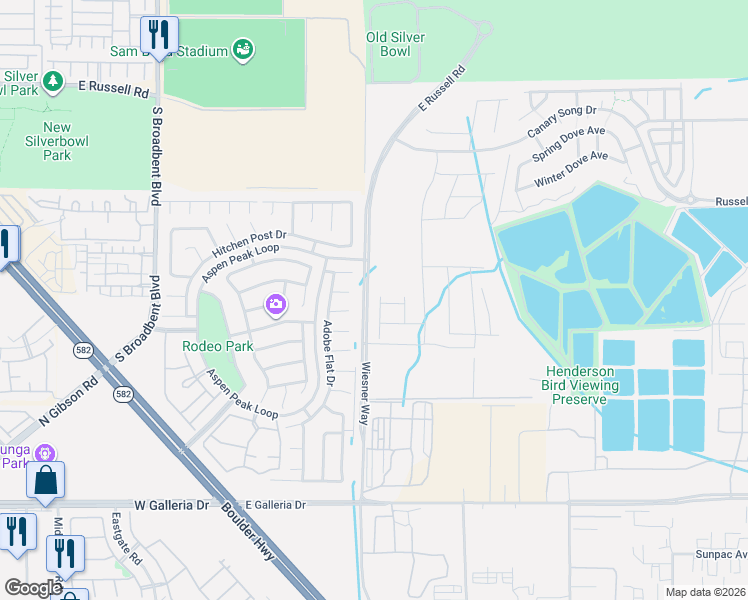 map of restaurants, bars, coffee shops, grocery stores, and more near 1019 Copper Robin Street in Henderson