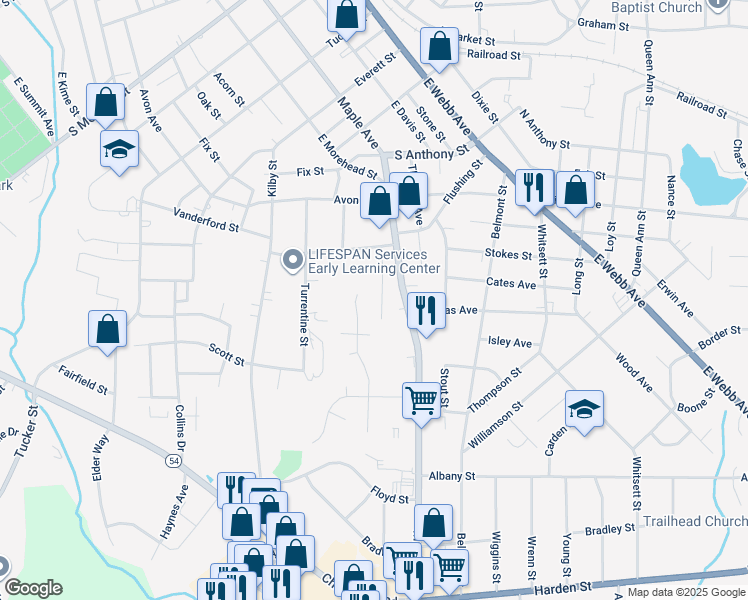map of restaurants, bars, coffee shops, grocery stores, and more near 1449 Peace Ln in Burlington