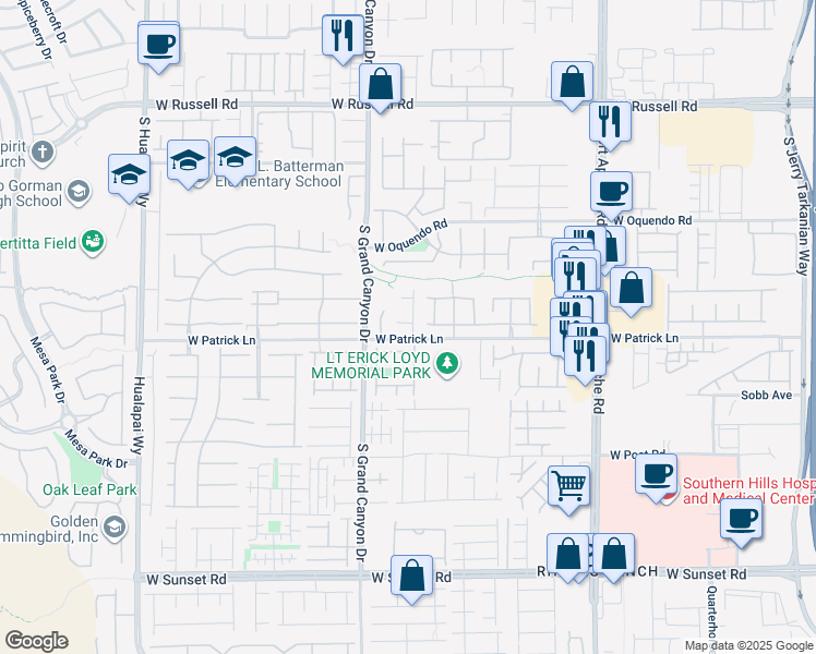 map of restaurants, bars, coffee shops, grocery stores, and more near 6083 South Doroca Street in Las Vegas