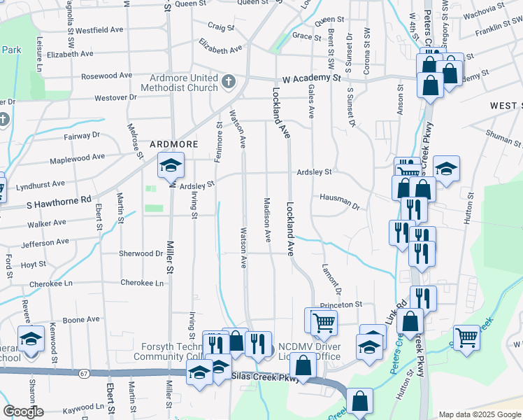 map of restaurants, bars, coffee shops, grocery stores, and more near 952 Madison Ave in Winston-Salem